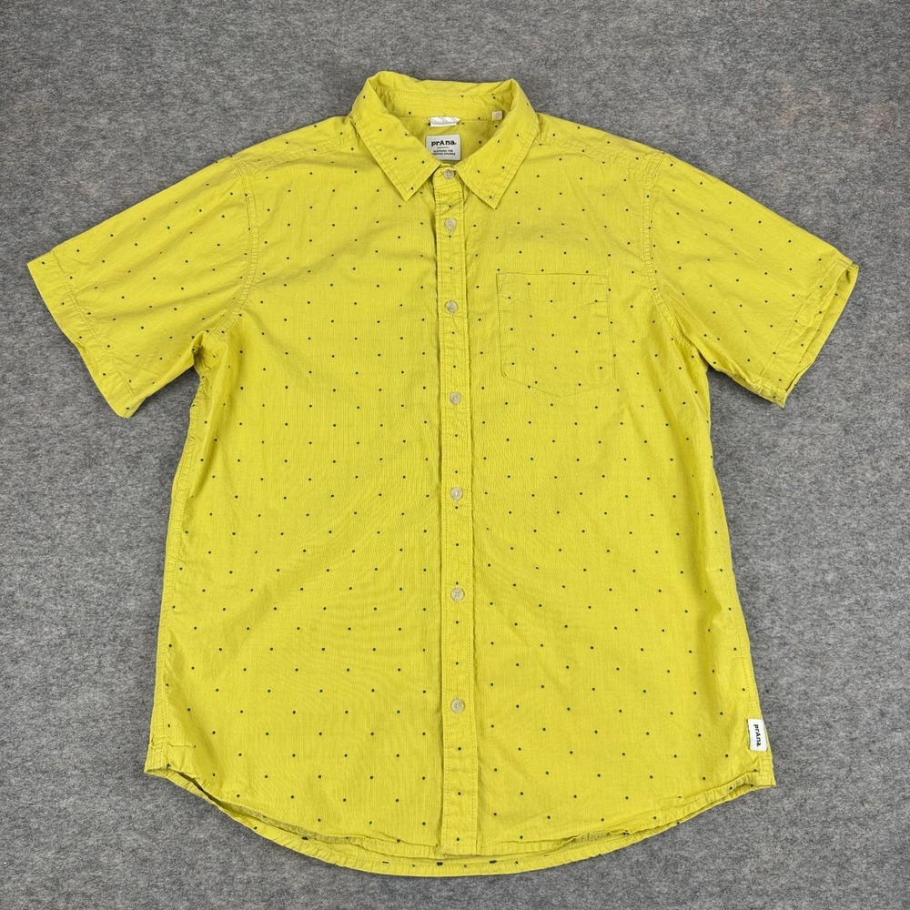 prAna Park Hill Button Up Shirt Organic Cotton Pocket Yellow‎ Mens Large L